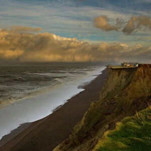 Storm clouds building up off coasts of Norfolk, Weybourne Cliffs, Norfolk, UK, November