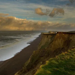 Storm clouds building up off coasts of Norfolk, Weybourne Cliffs, Norfolk, UK, November