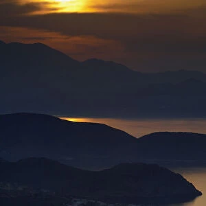Sunset over Mochlos on the northeast coast of Crete, Greece, April 2009