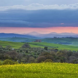 Sunset over Val D Orcia, Tuscany, Italy April 2010