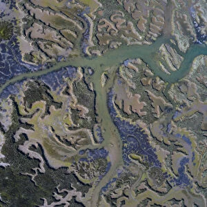 Tidal marsh at low tide, aerial view. Santona, Victoria and Joyel Marshes Natural Park