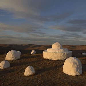 Traditional mongolian Ovoo shrine / Buddhist shrine near border between Russian and Mongolia