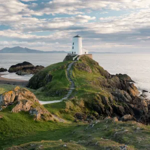 Twr Mawr lighthouse, Llanddwyn Island, late evening light, Anglesey, North Wales, UK