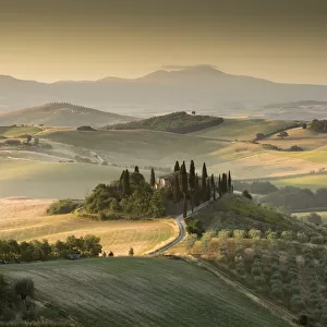Typical landscape in Tuscany, with the farmhouse Belvedere near to San