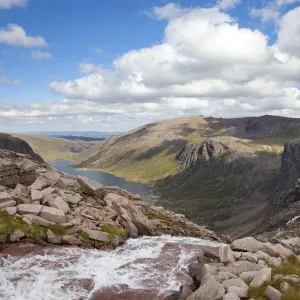 Upland stream flowing into Loch Avon, Glen Avon, Cairngorms National Park, Highlands