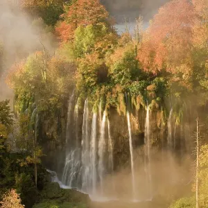 Veliki Prstavci waterfalls close to Gradinsko lake, dawn, Upper Lakes, Plitvice Lakes NP, Croatia, October 2008 Veliki Prstavci waterfalls close to Gradinsko lake, dawn, Upper Lakes, Plitvice Lakes NP, Croatia, October 2008