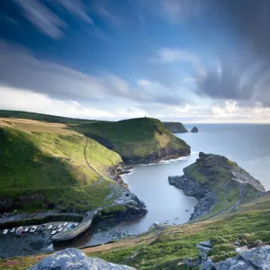 View of Boscastle harbour and Cornish coastline