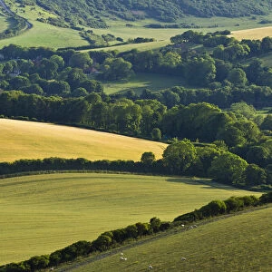View of downland and arable farmland from Wilmington Hill, Wilmington, South Downs National Park