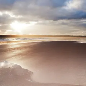 Print of Oxwich Bay landscape with coastline and hills in the background Print of Oxwich Bay landscape with coastline and hills in the background
