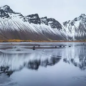 View of Stokksnes Peninsula, seen from Hofn, Iceland, March 2014