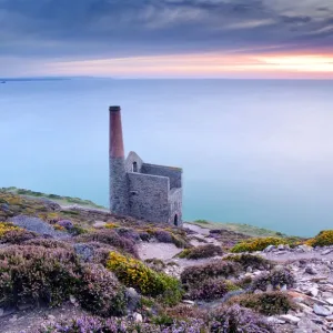 View of Towanroath Engine House and out over the sea in the late evening light. Wheal Coates View of Towanroath Engine House and out over the sea in the late evening light. Wheal Coates