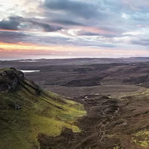 View along the Trotternish Ridge at dawn, Isle of Skye, Inner Hebrides, Scotland, UK, April 2016