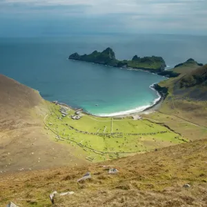 Village Bay on St Kilda and the old house that formed the village, Scotland, UK, May