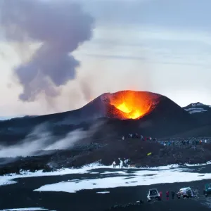 Volcanic eruption, Eyjafjallajokull, near the Myrdalsjokull glacier, South Iceland Volcanic eruption, Eyjafjallajokull, near the Myrdalsjokull glacier, South Iceland