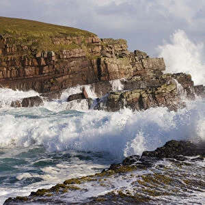 Waves crashing over rocks, coastline near Point of Stoer, Assynt, Sutherland, NW Scotland