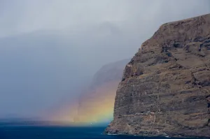 Cliffs Prints: Acantilado de los Gigantes (Giants cliffs) with a rainbow over the sea, West Tenerife