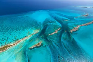 World Oceans Day 2021 Prints: Aerial image showing sandbanks and islands in the Bahamas archipelago, Caribbean