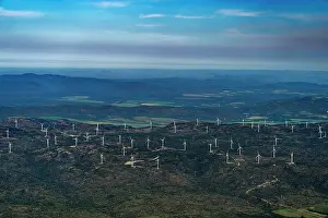 Environmental Issues Prints: Aerial of Mount Emerald wind farm , Arriga, Queensland, Australia. April, 2023