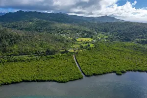 Fiji Prints: Aerial view of channel cut through the mangrove forests fringing Ovalau Island