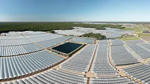 Fruit Prints: Aerial view of commercial strawberry farms and artificial pond stealing water from Donana wetlands