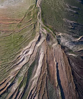 Volcano Gallery: Aerial view of eroded landscape on Volcano Montana de Soo, Soo, Lanzarote Island, Canary Islands