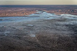 South Australia Prints: Aerial view of flooded mining infrastructure in the Lake Eyre basin