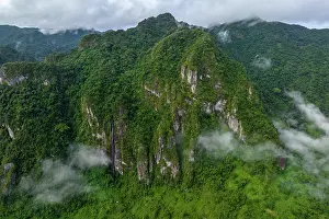 Fiji Prints: Aerial view of forest covered mountains and low cloud in Namosi Province on Fiji's largest island