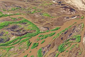 Lake Magadi Prints: Aerial view of freshwater estuary entering the lake after heavy rains
