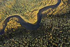 Aerial view of Kitkajoki River, Oulanka National Park, Finland, September 2008