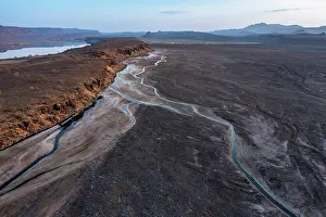 Magadi Lake Prints: Aerial view of Lake Magadi, Rift Valley, Kenya. September, 2023