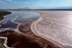 Magadi Lake Prints: Aerial view of Lake Magadi, Rift Valley, Kenya. September, 2023