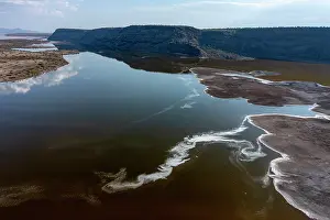 Drone Prints: Aerial view of Lake Magadi, Rift Valley, Kenya. September, 2023