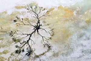 Aerial view of melted ice around geothermal spring, Putoransky State Nature Reserve