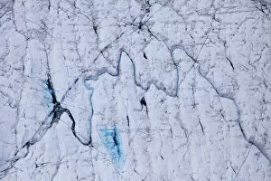 Images Dated 12th August 2014: Aerial view of meltwater channels in ice cap north-east of Sermeq Kujalleq Glacier