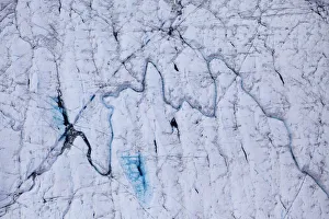 Kalaallit Nunaat Prints: Aerial view of meltwater channels in ice cap north-east of Sermeq Kujalleq Glacier