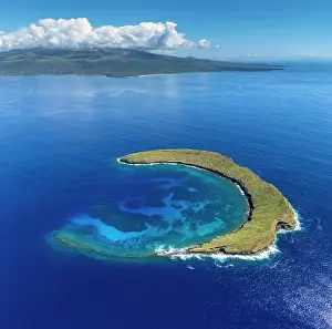 Hawaii Islands Prints: Aerial view of Molokini Crater