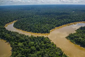 Mark Bowler Collection: Aerial view of Mouth of the Yavari-Mirin River entering Yavari River and Amazon Rainforest