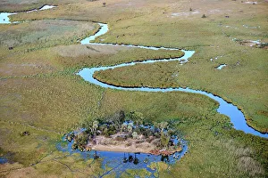 Aerial view of the Okavango Delta with channels, lagoons, swamps and islands, Botswana, Africa