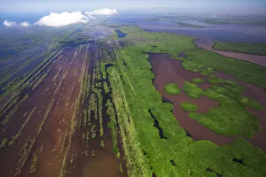 Aerial view of the parallel bars at Marismas Nacionales, the largest mangrove coastal ecosystem in the Mexican Pacific