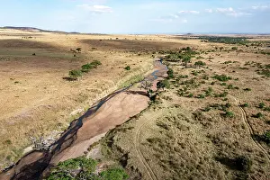 Savanna Prints: Aerial view of river flowing through the plains