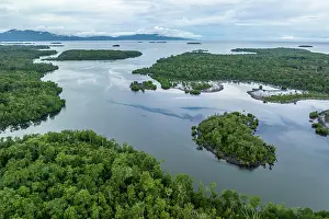 New Georgia Islands Prints: Aerial view of a river near Munda leading into the Roviana lagoon