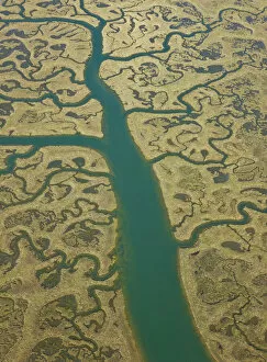 Spain Collection: Aerial view of river tributaries, saltmarsh and coast, Punta Umbria, Costa de la Luz