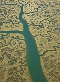 2009 Highlights Collection: Aerial view of river tributaries, saltmarsh and coast, Punta Umbria, Costa de la Luz