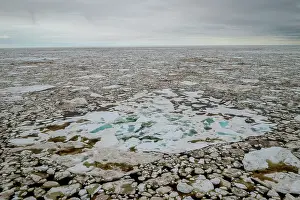 Aerial View Prints: Aerial view of sea ice breaking up and melting in spring