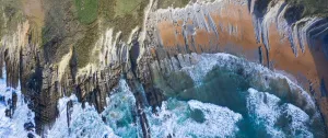 Wave Prints: Aerial view of sea and Tagle beach, Cantabria, Spain. February 2020