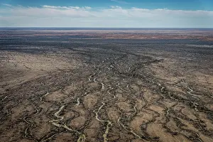 South Australia Prints: Aerial view showing rivulets formed by rains coming into desert