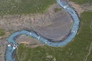 Aerial view of Skjalfandafljot River (glacial river) Northern Iceland, June 2009