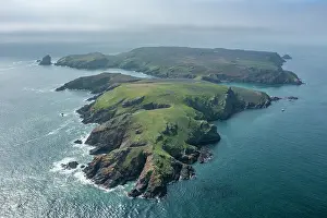 Islands Prints: Aerial view of Skomer Island, Pembrokeshire, Wales, UK. April, 2023