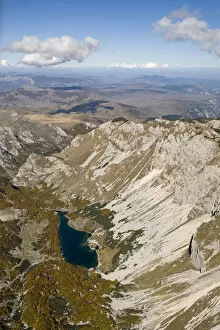 Aerial view of Skrcko Lake, Durmitor NP, Montenegro, October 2008