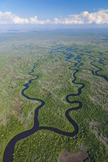 Aerial view over subtropical mangrove wetlands of the Everglades National Park. Florida